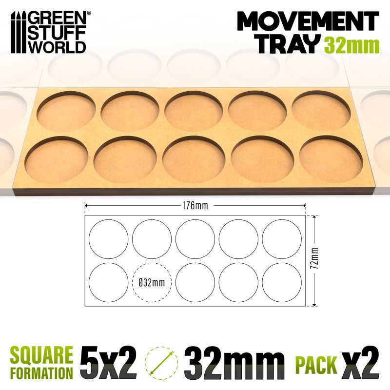 Green Stuff World: Movement Trays - Skirmish Lines 32mm 5x2 (2 Trays)