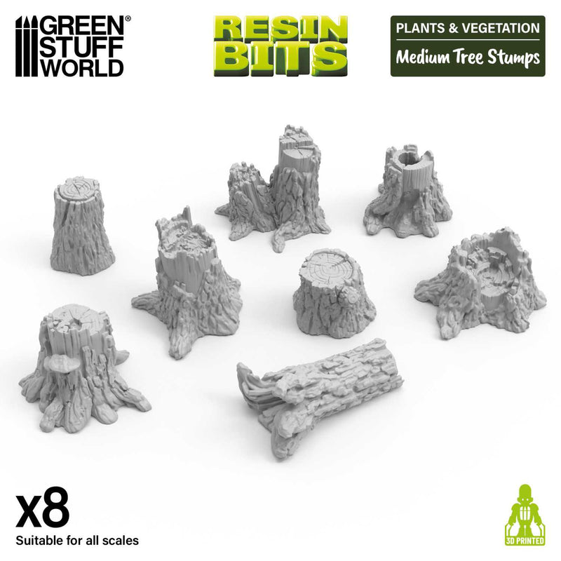 Green Stuff World: 3D Printed Set - Medium Tree Stumps Model Tools & Glue Green Stuff World