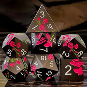 Seriously Good Dice: Metal 7 Die Set "Matte Black with Red Flowers" Dice & Gaming Accessories Taps Imports