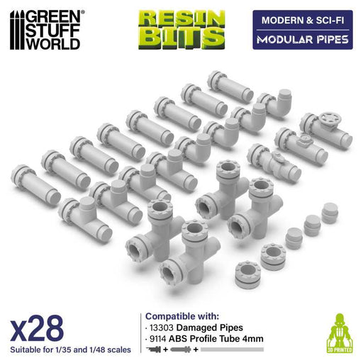 Green Stuff World: 3D printed set - Modular pipes 1:48-1:35 Model Tools & Glue Green Stuff World