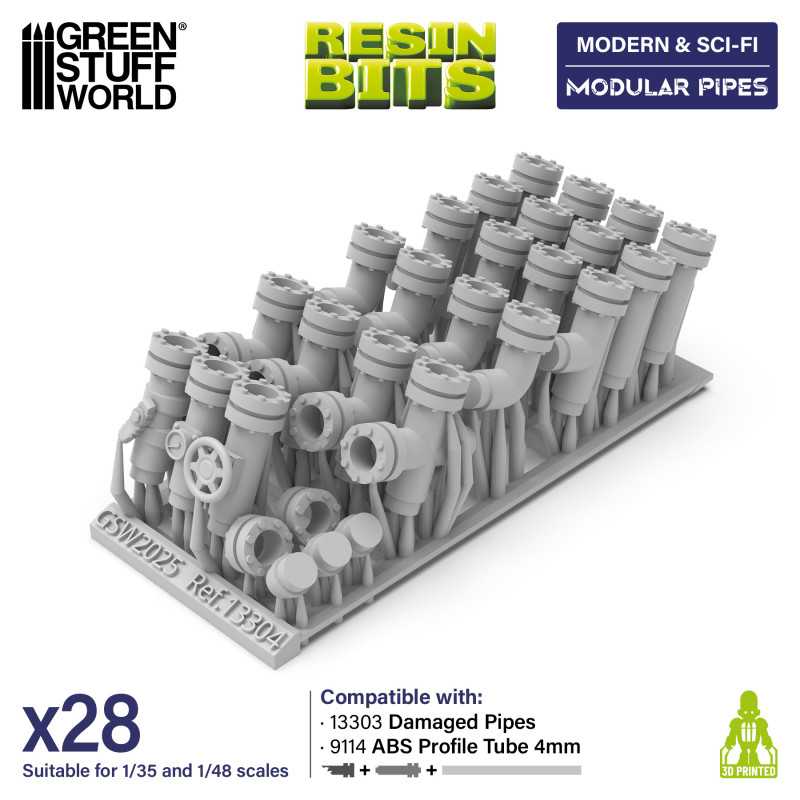 Green Stuff World: 3D printed set - Modular pipes 1:48-1:35 Model Tools & Glue Green Stuff World