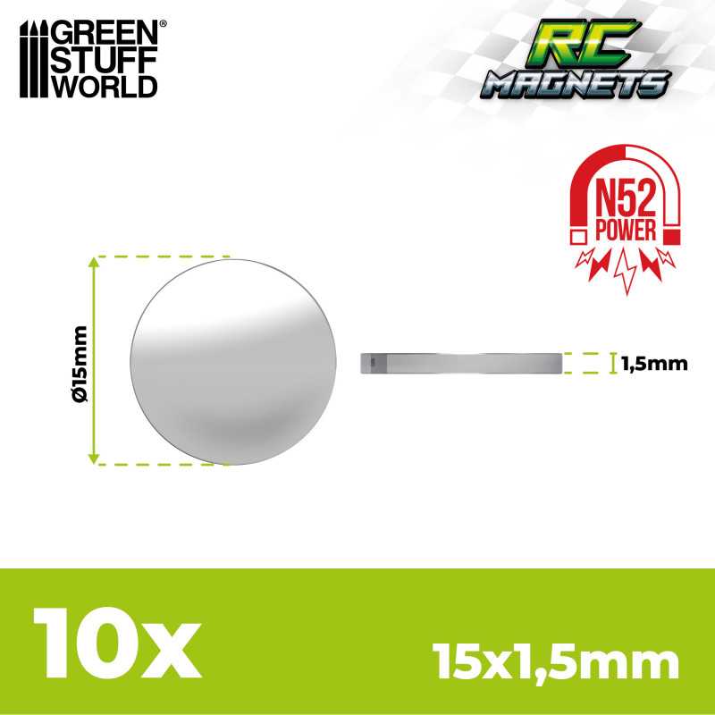 Green Stuff World: Neodymium Magnets 15x1.5mm - 10 units (N52) [RC Magnets]