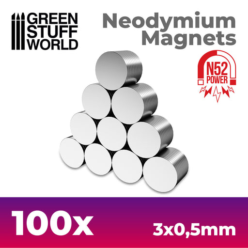 Green Stuff World: Neodymium Magnets 3X0.5mm - 100 Units (N52) Model Tools & Glue Green Stuff World