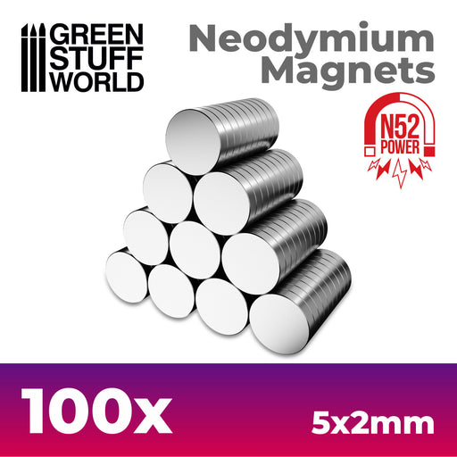 Green Stuff World: Neodymium Magnets 5x2mm - 100 units (N52) Model Tools & Glue Green Stuff World