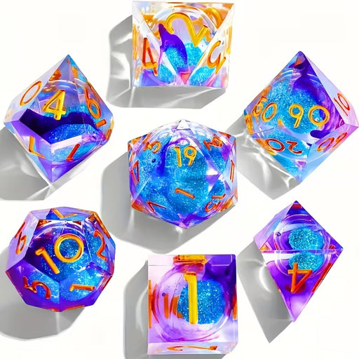 Seriously Good Dice: Glimmering Quicksand 7 Die Set "Orchid w/ Gold" Dice & Gaming Accessories Taps Imports