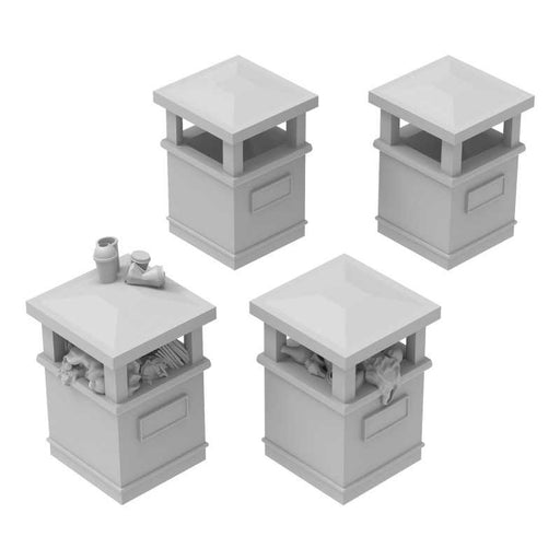 Green Stuff World: 3D printed set - Park Trash Cans - Square 1:48 Model Tools & Glue Green Stuff World