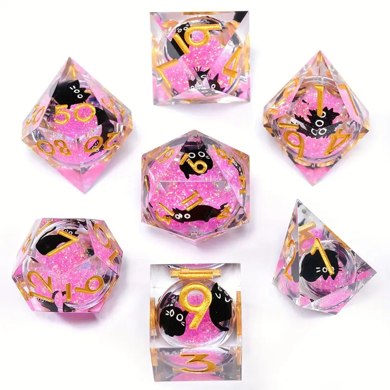 Seriously Good Dice: Floating Cat 7 Die Set "Pink Cat" Dice & Gaming Accessories Taps Imports