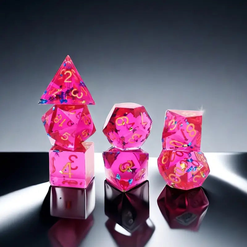 Seriously Good Dice: Sharp-Edged Resin 7 Die Set "Pink Glitter" Dice & Gaming Accessories Taps Imports
