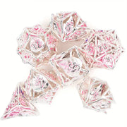 Seriously Good Dice: Hollow Metal 7 Die Set "Pink Leaf Flowers" Dice & Gaming Accessories Taps Imports