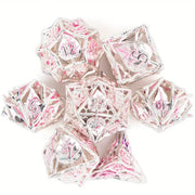 Seriously Good Dice: Hollow Metal 7 Die Set "Pink Leaf Flowers" Dice & Gaming Accessories Taps Imports
