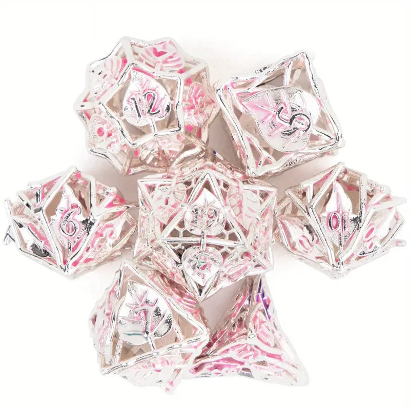 Seriously Good Dice: Hollow Metal 7 Die Set "Pink Leaf Flowers" Dice & Gaming Accessories Taps Imports