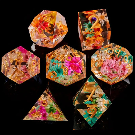Seriously Good Dice: Sharp-Edged Resin 7 Die Set "Pink Floral" Dice & Gaming Accessories Taps Imports