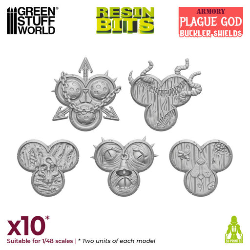 Green Stuff World: 3D printed set - Plague God Bucklers Model Tools & Glue Green Stuff World