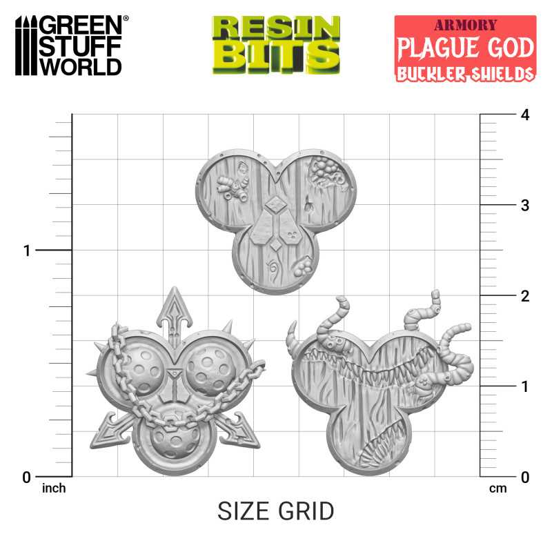 Green Stuff World: 3D printed set - Plague God Bucklers Model Tools & Glue Green Stuff World