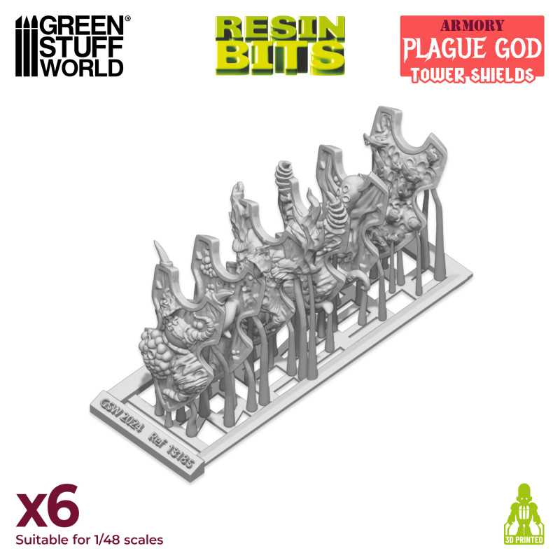 Green Stuff World: 3D printed set - Plague God Tower Shields Model Tools & Glue Green Stuff World