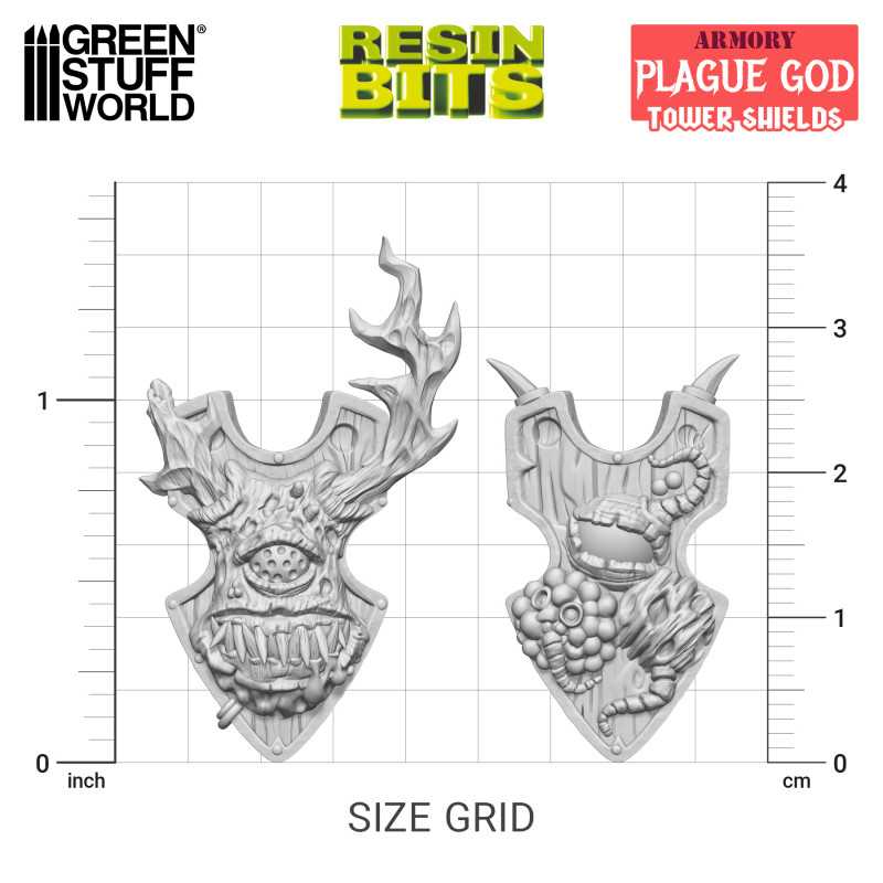 Green Stuff World: 3D printed set - Plague God Tower Shields Model Tools & Glue Green Stuff World