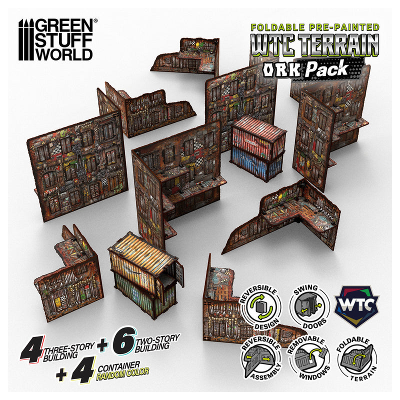 Green Stuff World: Pre-Painted Foldable WTC terrain pack - Orks Model Tools & Glue Green Stuff World