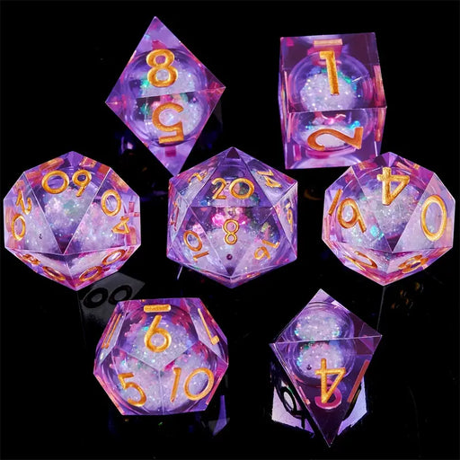 Seriously Good Dice: Glimmering Quicksand 7 Die Set "Purple Glitter w/ Gold" Dice & Gaming Accessories Taps Imports