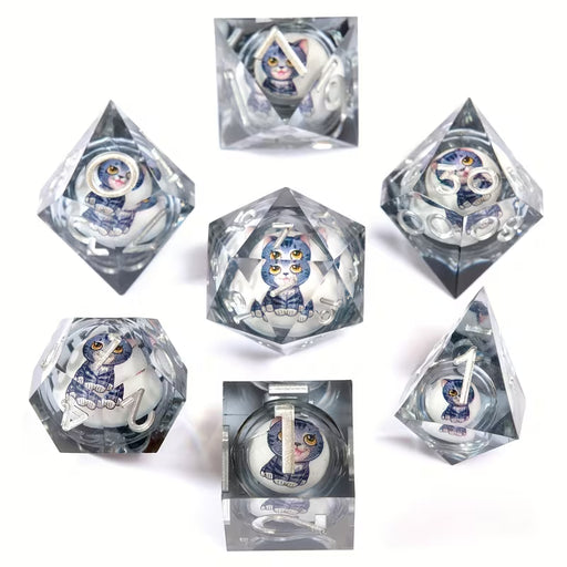 Seriously Good Dice: Sharp-Edged Resin 7 Die Set "Floating Cat" Dice & Gaming Accessories Taps Imports