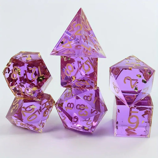 Seriously Good Dice: Sharp-Edged Resin 7 Die Set "Purple with Gold Flecks" Dice & Gaming Accessories Taps Imports