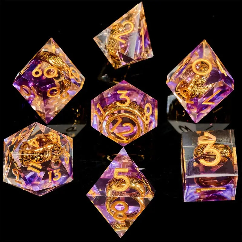 Seriously Good Dice: Purple Sharp-Edged Resin 7 Die Set "One Ring Set to Rule Them All" Dice & Gaming Accessories Taps Imports