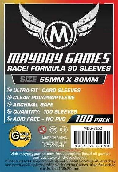 Mayday: Race! Formula 90 Sleeves 55mm X 80mm 100Ct Card Sleeves Mayday Games