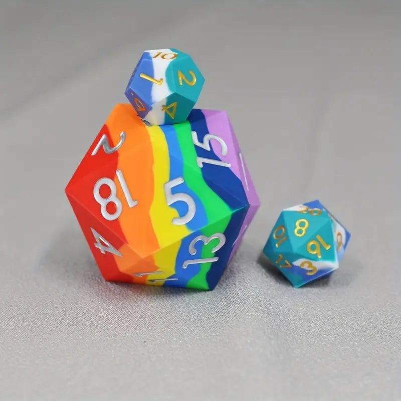 Seriously Good Dice: Large 55mm Rainbow with Silver D20 Dice Dice & Gaming Accessories Taps Imports