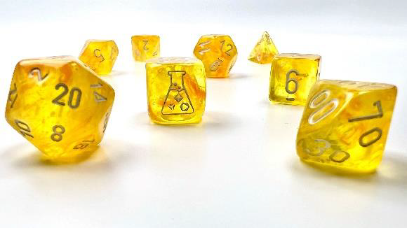 Chessex: 7-Die Set Lab Dice Luminary Borealis - Canary/White Dice & Gaming Accessories Chessex