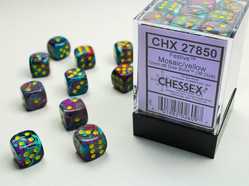 Chessex: 36Ct D6 Dice Set Festive - Mosaic/Yellow (12mm) Dice & Gaming Accessories Chessex