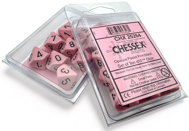 Chessex: Pastel Pink/Black Opaque 10D10 Dice Set