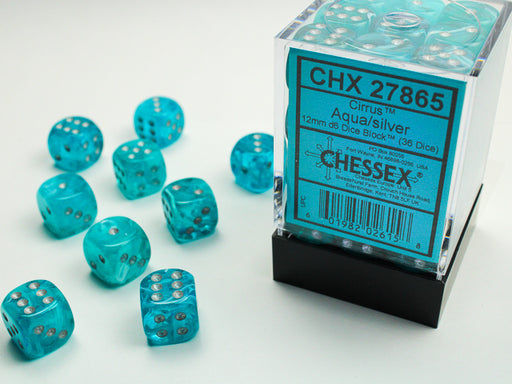 Chessex: 36Ct D6 Dice Set Cirrus - Aqua/Silver (12mm) Dice & Gaming Accessories Chessex