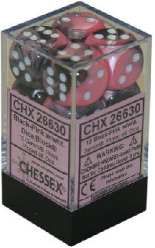 Chessex: 12Ct D6 Dice Set Gemini - Black Pink/White (16mm) Dice & Gaming Accessories Chessex