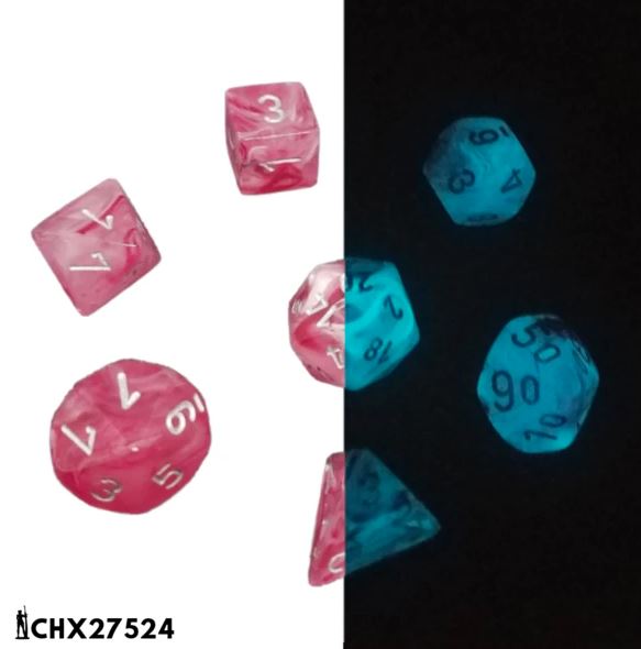 Chessex: Pink/Silver Ghostly Glow 7-Die Set Dice & Gaming Accessories Chessex