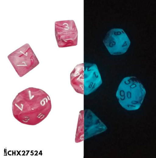 Chessex: Pink/Silver Ghostly Glow 7-Die Set Dice & Gaming Accessories Chessex