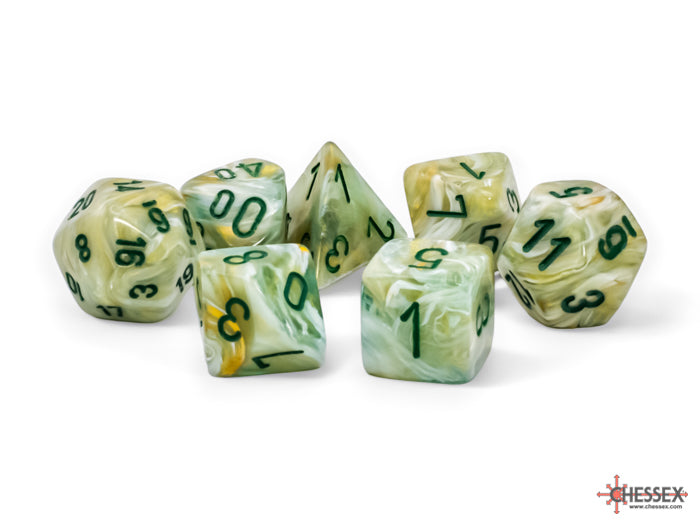 Chessex: Mega-Hedral 7 Die Dice Set Marble - Green/Dark Green (20mm) Dice & Gaming Accessories Chessex