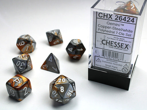 Chessex: 7-Die Set Gemini - Copper-Steel/White Dice & Gaming Accessories Chessex
