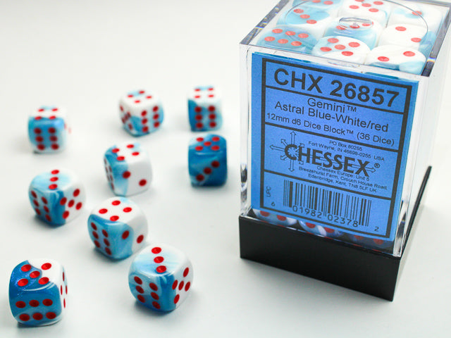 Chessex: Astral Blue-White/Red Gemini 36Ct D6 Dice Set 12mm Dice & Gaming Accessories Chessex