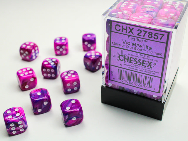 Chessex: Violet/White Festive 36Ct D6 Dice Set 12mm