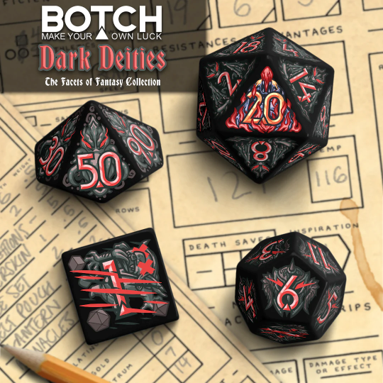 Botch Dice: 7-Die RPG Dice Set - "Dark Deities" Dice & Counters Botch Dice