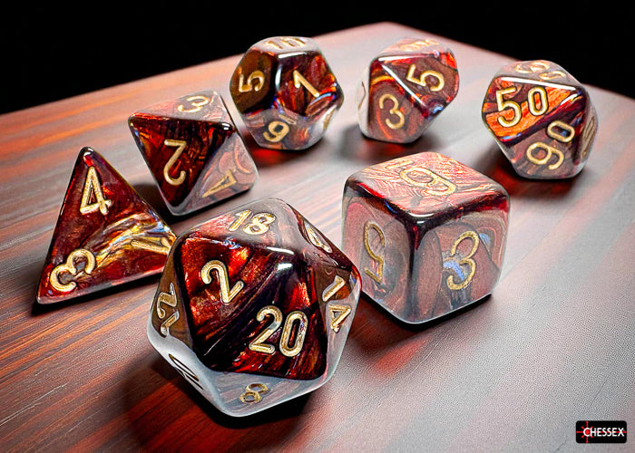 Chessex: Mega-Hedral 7 Die Dice Set Scarab - Blue Blood/Gold (20mm) Dice & Gaming Accessories Chessex