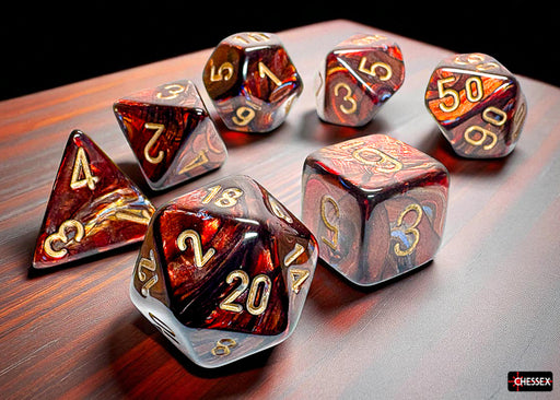 Chessex: Mega-Hedral 7 Die Dice Set Scarab - Blue Blood/Gold (20mm) Dice & Gaming Accessories Chessex
