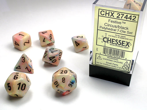 Chessex: 7-Die Set Festive - Circus/Black Dice & Gaming Accessories Chessex
