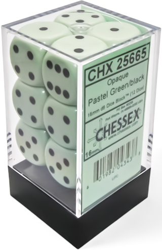 Chessex: Pastel Green/Black Opaque 12Ct D6 16mm