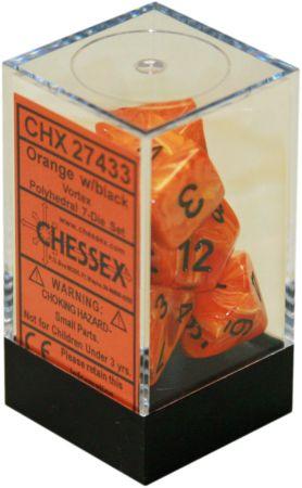 Chessex: 7-Die Set Vortex - Orange/Black Dice & Gaming Accessories Chessex