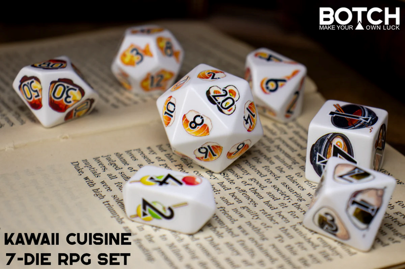 Botch Dice: 7-Die RPG Dice Set - "Kawaii Cuisine" Dice & Counters Botch Dice