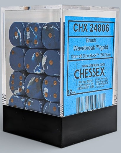 Chessex: 36Ct D6 Dice Set Brush - Wavebreak/Gold (12mm) Dice & Gaming Accessories Chessex