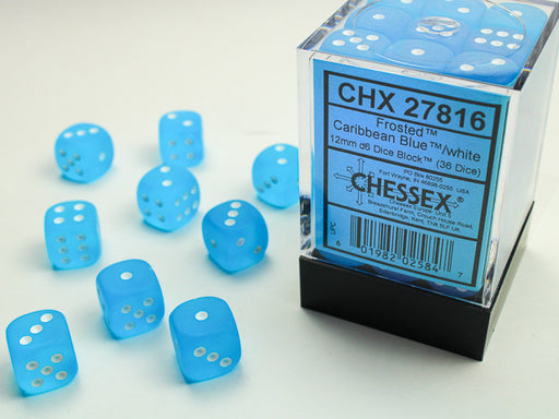 Chessex: 36Ct D6 Dice Set Frosted - Caribbean Blue/White (12mm) Dice & Gaming Accessories Chessex
