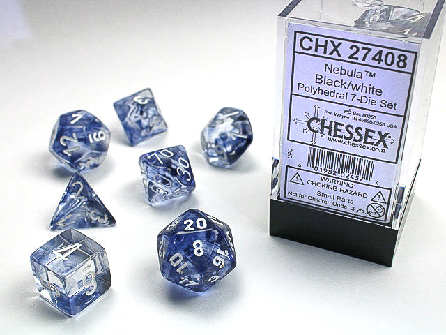 Chessex: 7-Die Set Nebula Black/White Dice & Gaming Accessories Chessex