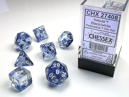 Chessex: 7-Die Set Nebula Black/White Dice & Gaming Accessories Chessex