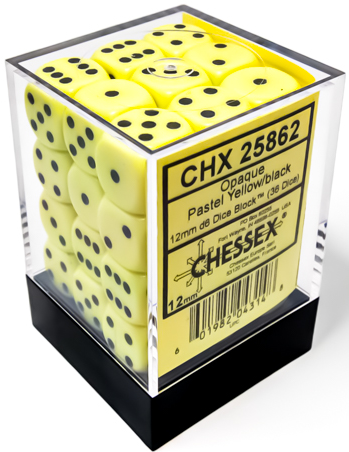 Chessex: 36Ct D6 Dice Set Opaque Pastel - Yellow/Black (12mm) Dice & Gaming Accessories Chessex